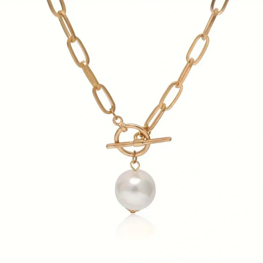 NEW FINAL PRICE ❤️‍🔥 GOLD PAPERCLIP CHAIN NECKLACE WITH PEARL PENDANT - Picture 4 of 6